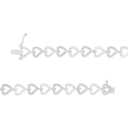 Exquisite Diamond Alternating Heart Link Bracelet in Sterling Silver