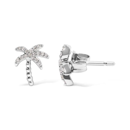 Exquisite Diamond Encrusted Palm Tree Stud Earrings in 10k White Gold