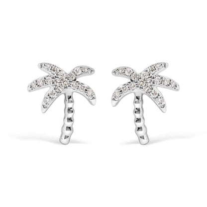 Exquisite Diamond Encrusted Palm Tree Stud Earrings in 10k White Gold