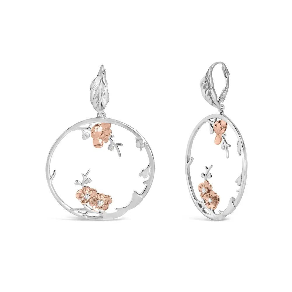 Exquisite Diamond Floral Hoop Earrings in Rose Gold Plated Silver