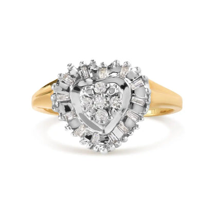 Exquisite Diamond Heart Shape Ballerina Ring in 10k Yellow Gold