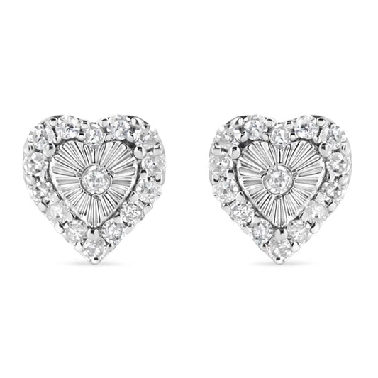 Exquisite Diamond Heart Stud Earrings with Miracle Set Round-cut Brilliance