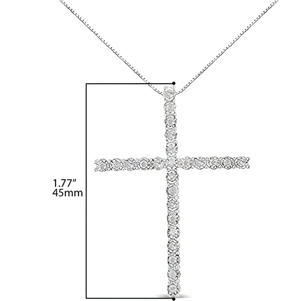 .925 Sterling Silver 1/2 Cttw Diamond Miracle-set Cross 18’’ Pendant (i-j