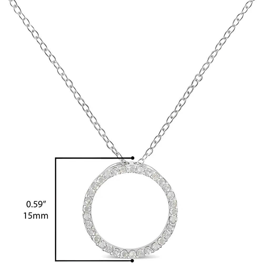 Exquisite Diamond Open Circle Halo in Sterling Silver Pendant Necklace