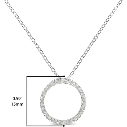 Exquisite Diamond Open Circle Halo in Sterling Silver Pendant Necklace