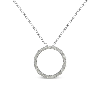 Exquisite Diamond Open Circle Halo in Sterling Silver Pendant Necklace