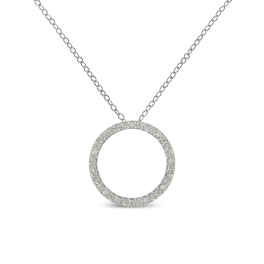 Exquisite Diamond Open Circle Halo in Sterling Silver Pendant Necklace