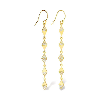 Exquisite Diamond Studded Kite Drop Earrings in 14k Yellow Gold