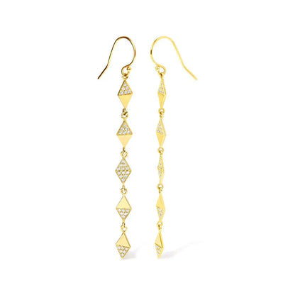 Exquisite Diamond Studded Kite Drop Earrings in 14k Yellow Gold