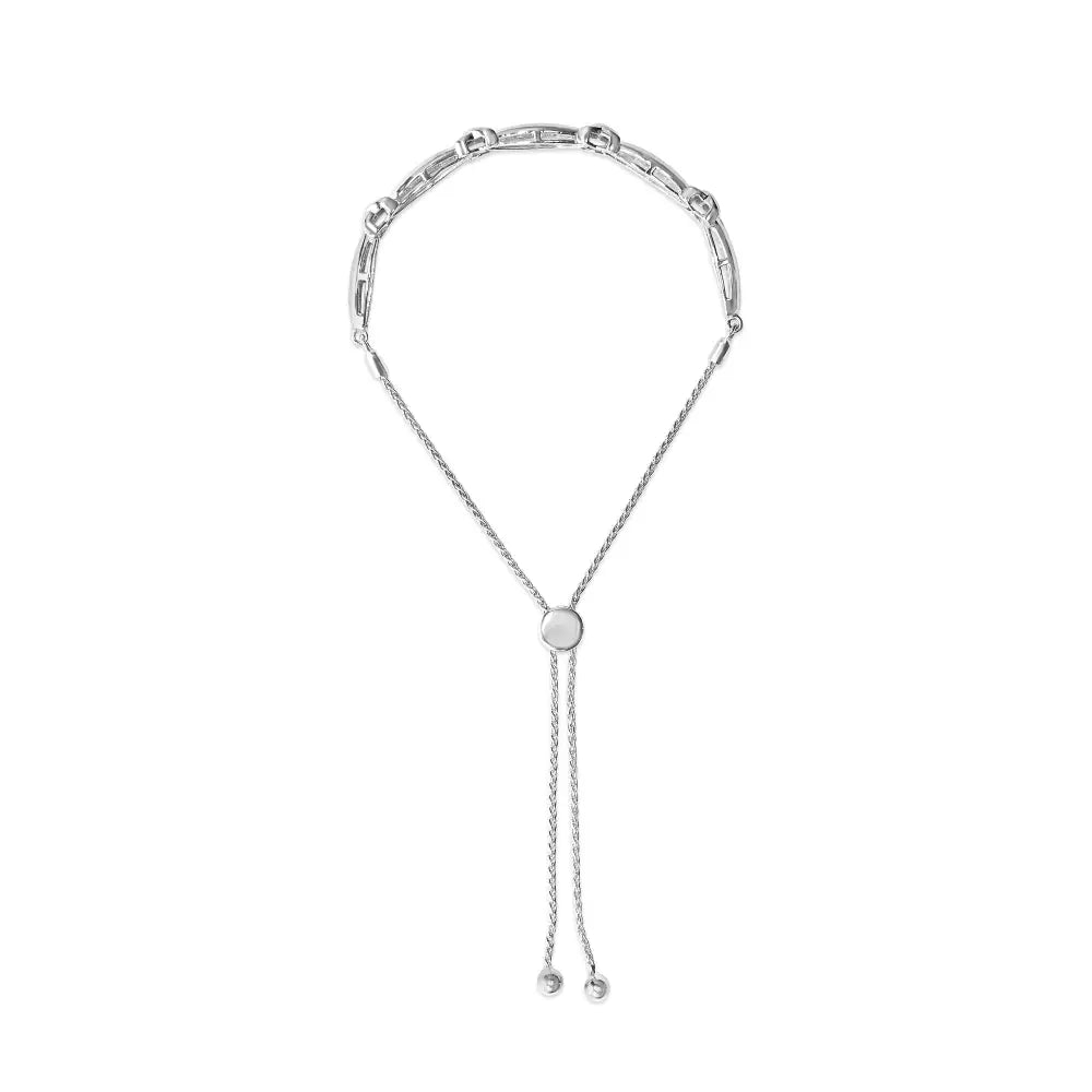 Exquisite Diamond x Link Bolo Bracelet in.925 Sterling Silver