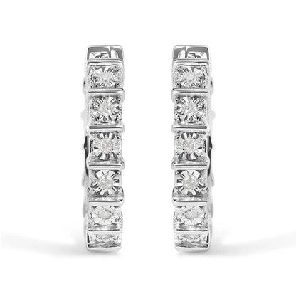 Exquisite Eternity Hoop Earrings in Sterling Silver with Cttw Diamond Bar