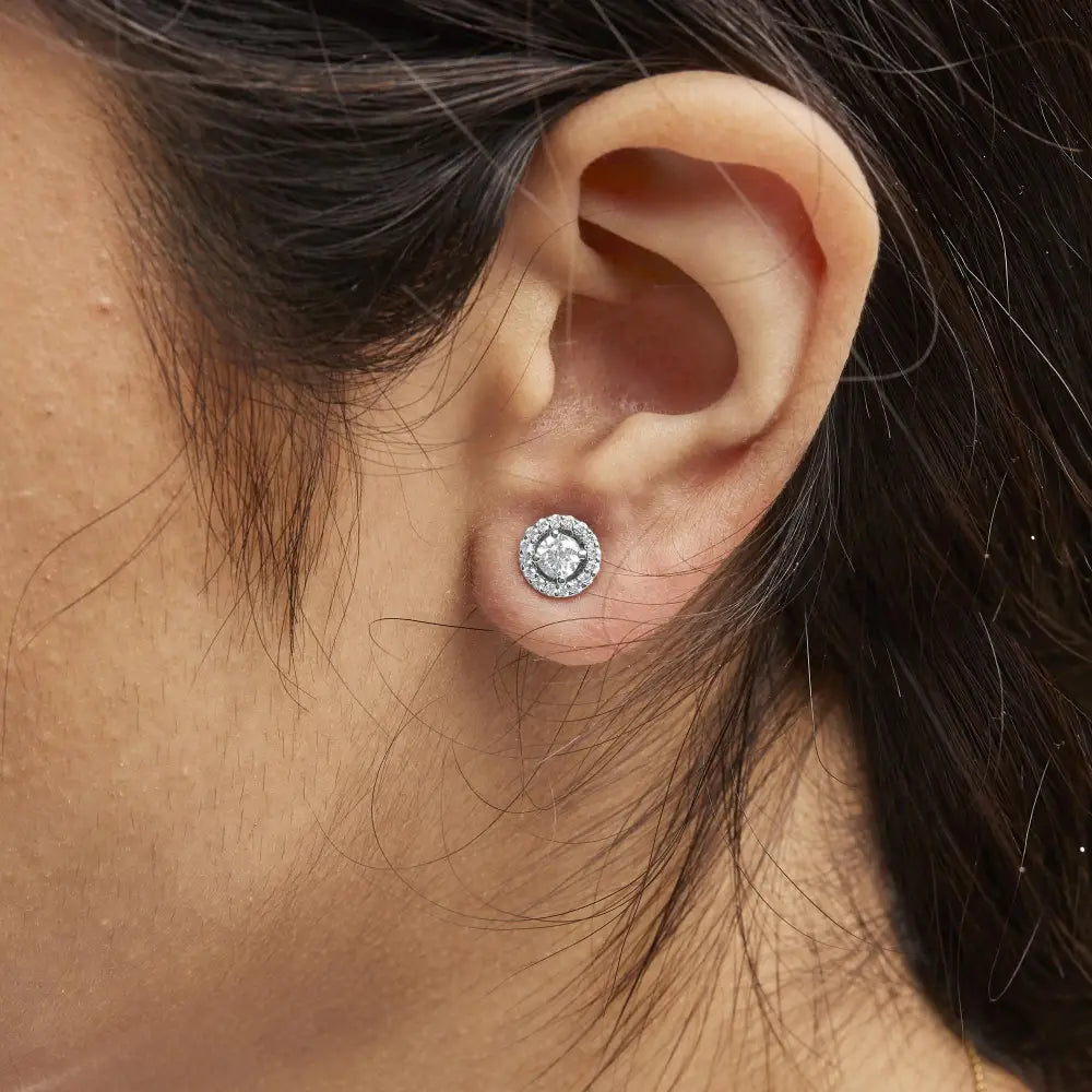 Exquisite Halo Stud Earrings in 14k White Gold with Lab Grown Diamonds