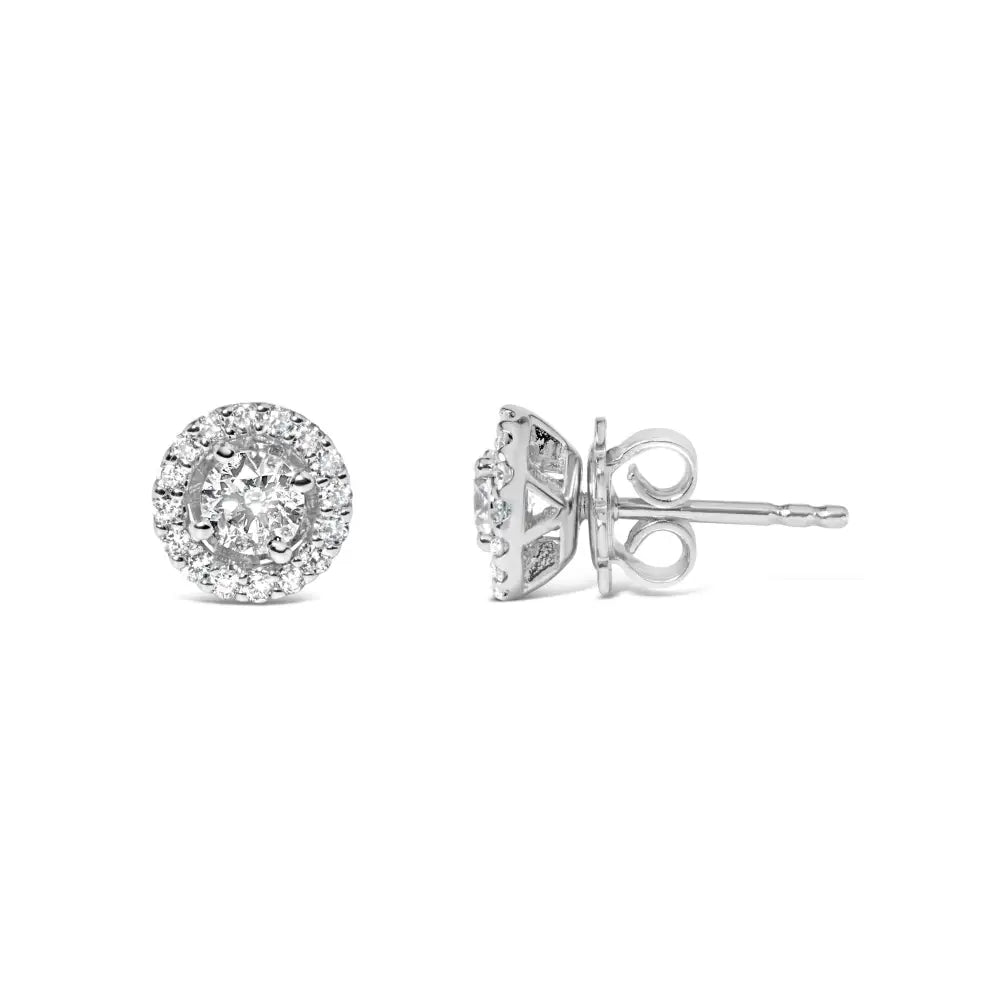 Exquisite Halo Stud Earrings in 14k White Gold with Lab Grown Diamonds