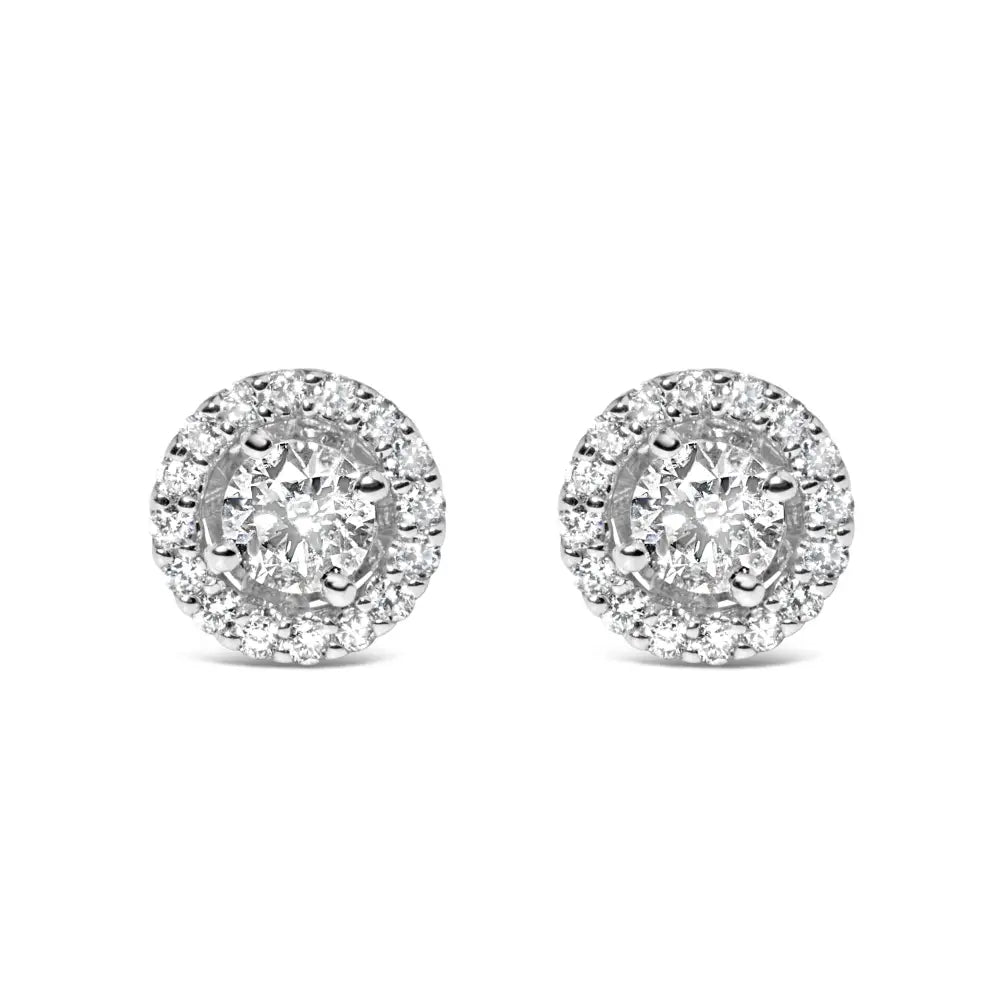 Exquisite Halo Stud Earrings in 14k White Gold with Lab Grown Diamonds