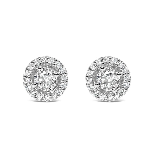 Exquisite Halo Stud Earrings in 14k White Gold with Lab Grown Diamonds