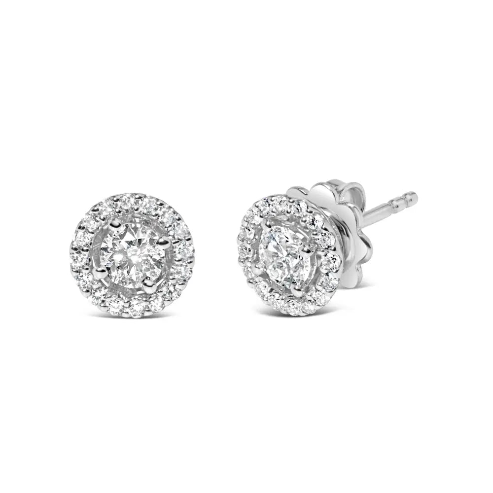 Exquisite Halo Stud Earrings in 14k White Gold with Lab Grown Diamonds