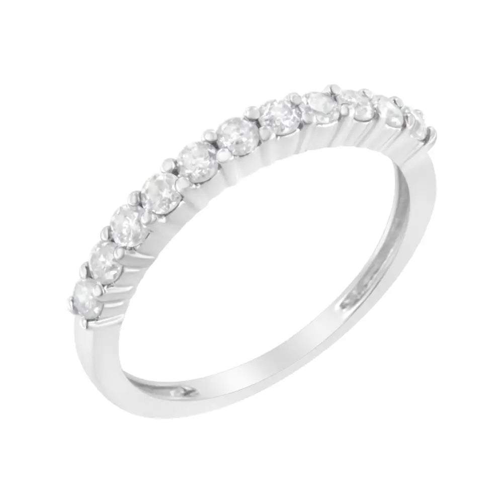 Exquisite Igi Certified 10k White Gold Prong Set Fluted Band Ring