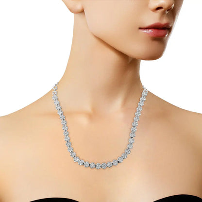 Exquisite Igi Certified 14k Gold Pave Set Round-cut Diamond Necklace - White