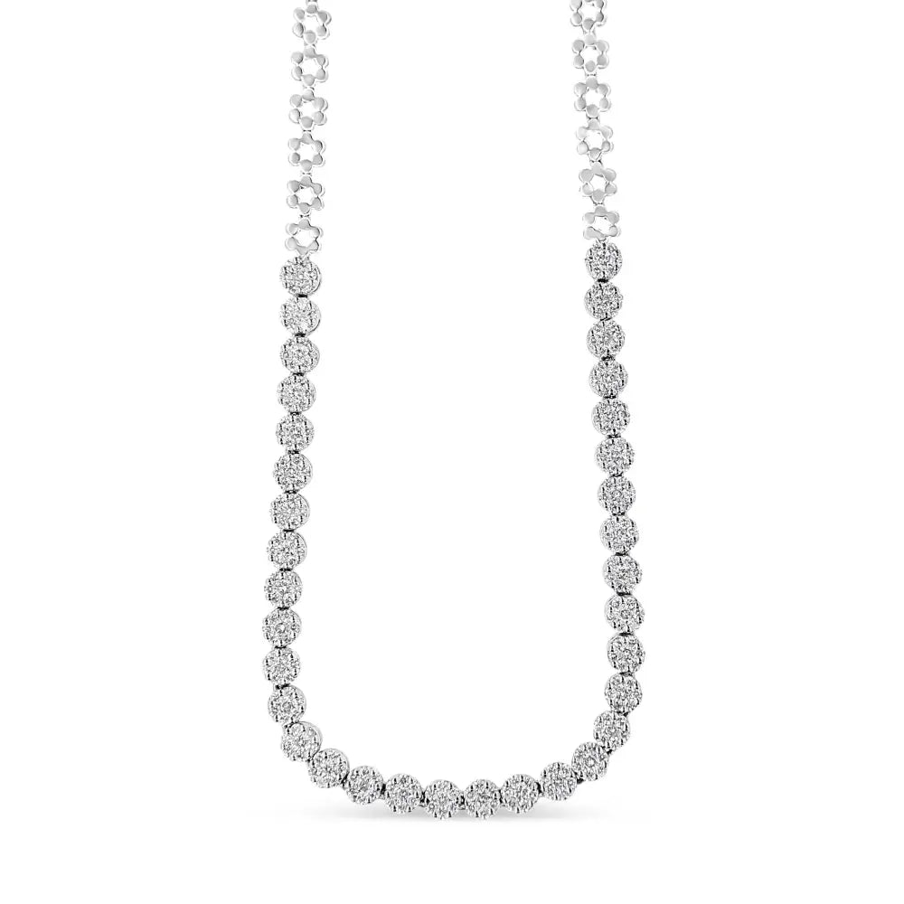 Exquisite Igi Certified 14k Gold Pave Set Round-cut Diamond Necklace - White