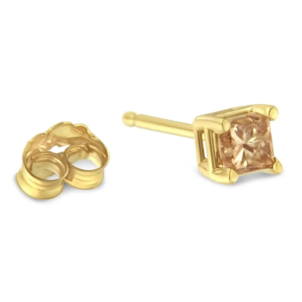 Exquisite Igi Certified 14k Yellow Gold 4-prong Set Princess-cut Earrings