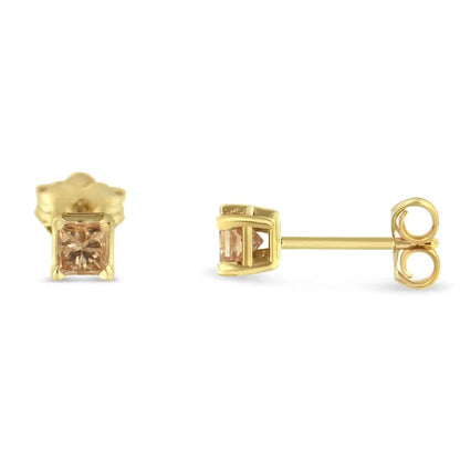 Exquisite Igi Certified 14k Yellow Gold 4-prong Set Princess-cut Earrings