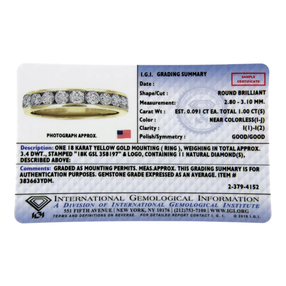 Exquisite Igi Certified 18k Cttw Channel Set Diamond Wedding Band Ring