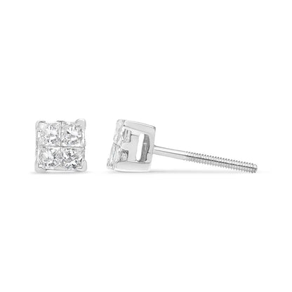 Exquisite Invisible Set Quad Princess Cut Diamond Composite Stud Earrings