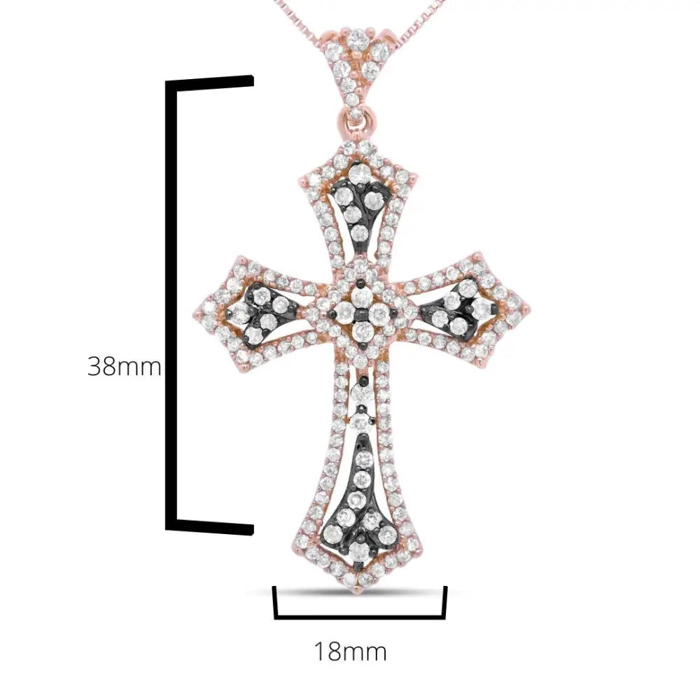 Exquisite James Budded Cross Pendant in 14k Rose Gold and Black Rhodium