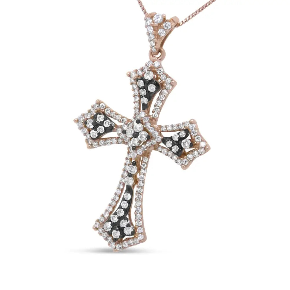 Exquisite James Budded Cross Pendant in 14k Rose Gold and Black Rhodium