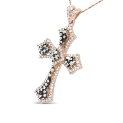 Exquisite James Budded Cross Pendant in 14k Rose Gold and Black Rhodium