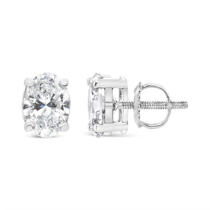 Exquisite Lab Grown Oval Solitaire Diamond Stud Earrings in 14k White Gold