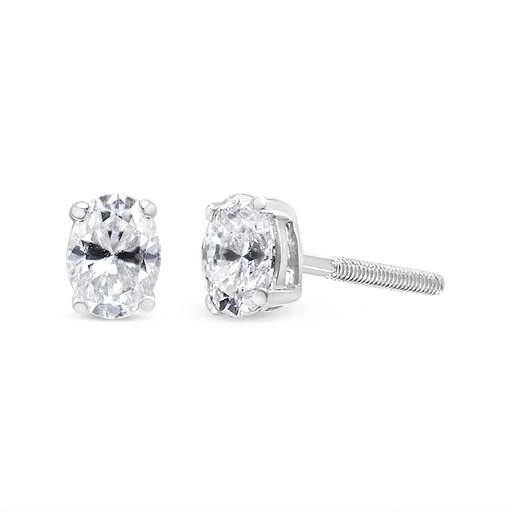 Exquisite Lab Grown Oval Solitaire Diamond Stud Earrings in 14k White Gold