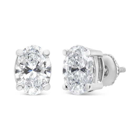 Exquisite Lab Grown Oval Solitaire Diamond Stud Earrings in 14k White Gold