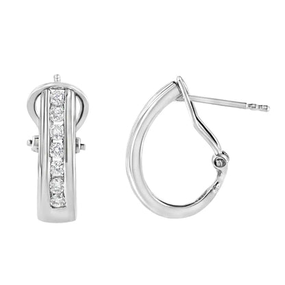 Exquisite Lab Grown Round Diamond Sterling Silver Channel Hoop Earrings