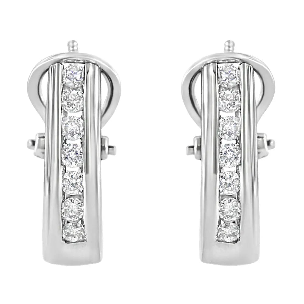 Exquisite Lab Grown Round Diamond Sterling Silver Channel Hoop Earrings