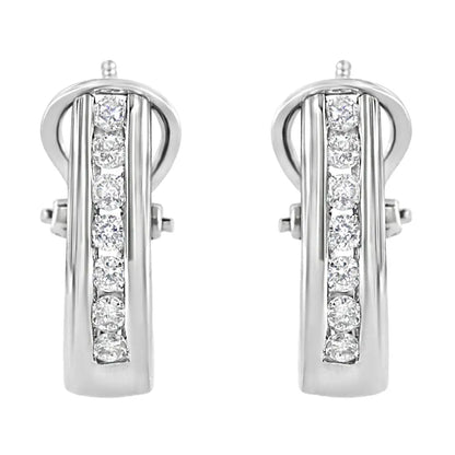 Exquisite Lab Grown Round Diamond Sterling Silver Channel Hoop Earrings