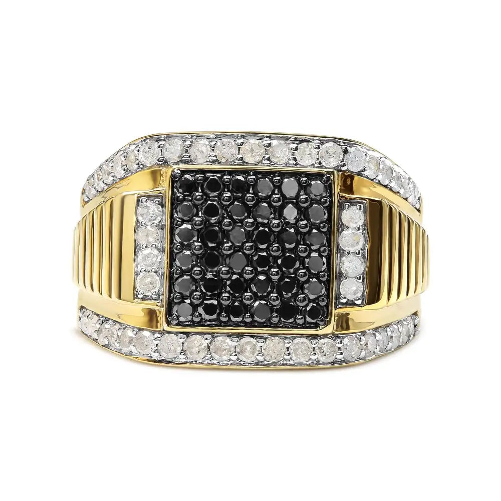 Exquisite Men’s 14k Yellow Gold Cluster Ring with Black Treated Diamonds