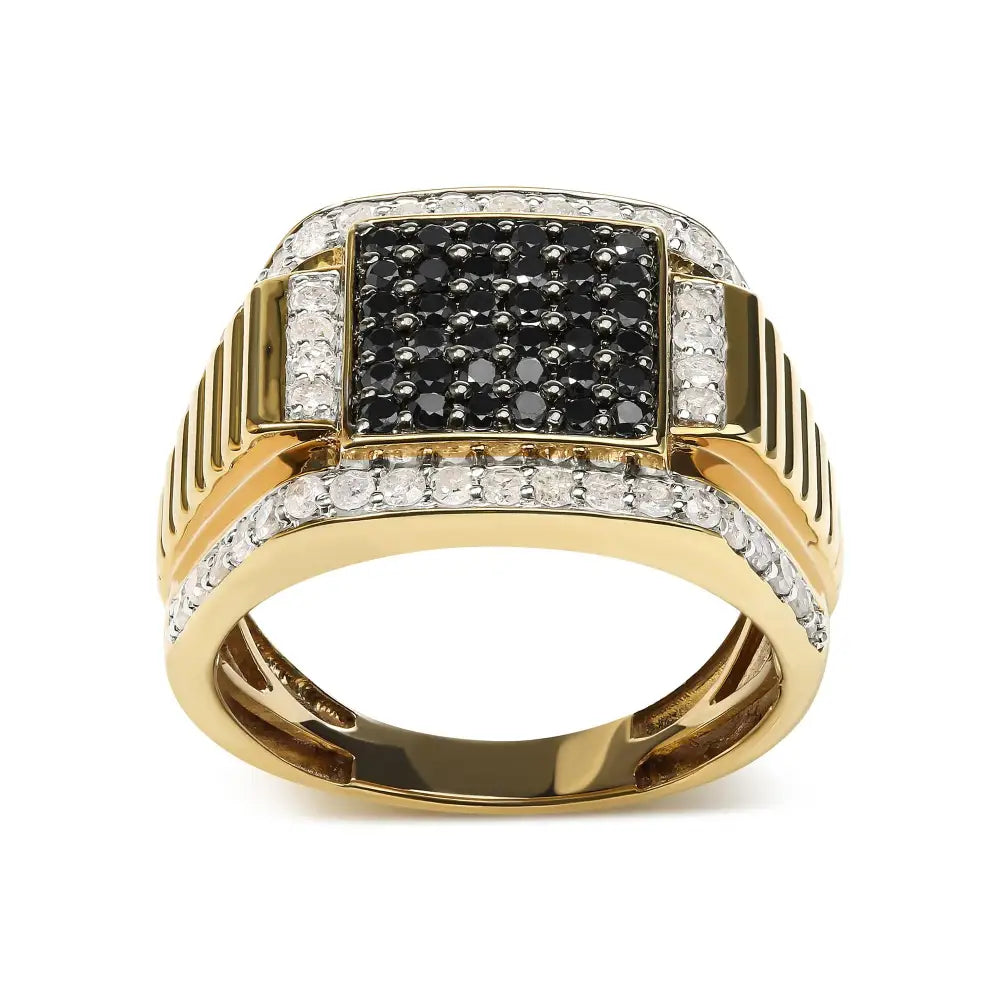 Exquisite Men’s 14k Yellow Gold Cluster Ring with Black Treated Diamonds