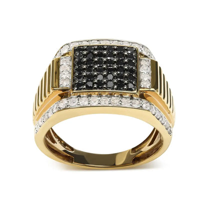 Exquisite Men’s 14k Yellow Gold Cluster Ring with Black Treated Diamonds