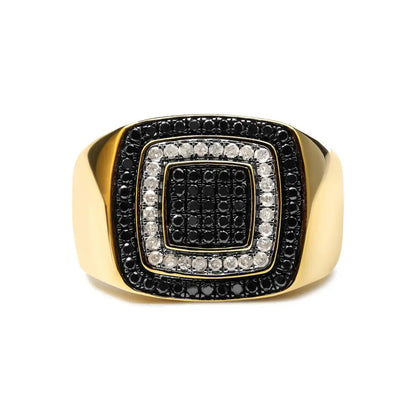 Exquisite Men’s 14k Yellow Gold Plated Treated Black Diamond Ring