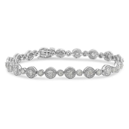 Exquisite Miracle Plate Set Diamond Alternating Link Bracelet in Sterling