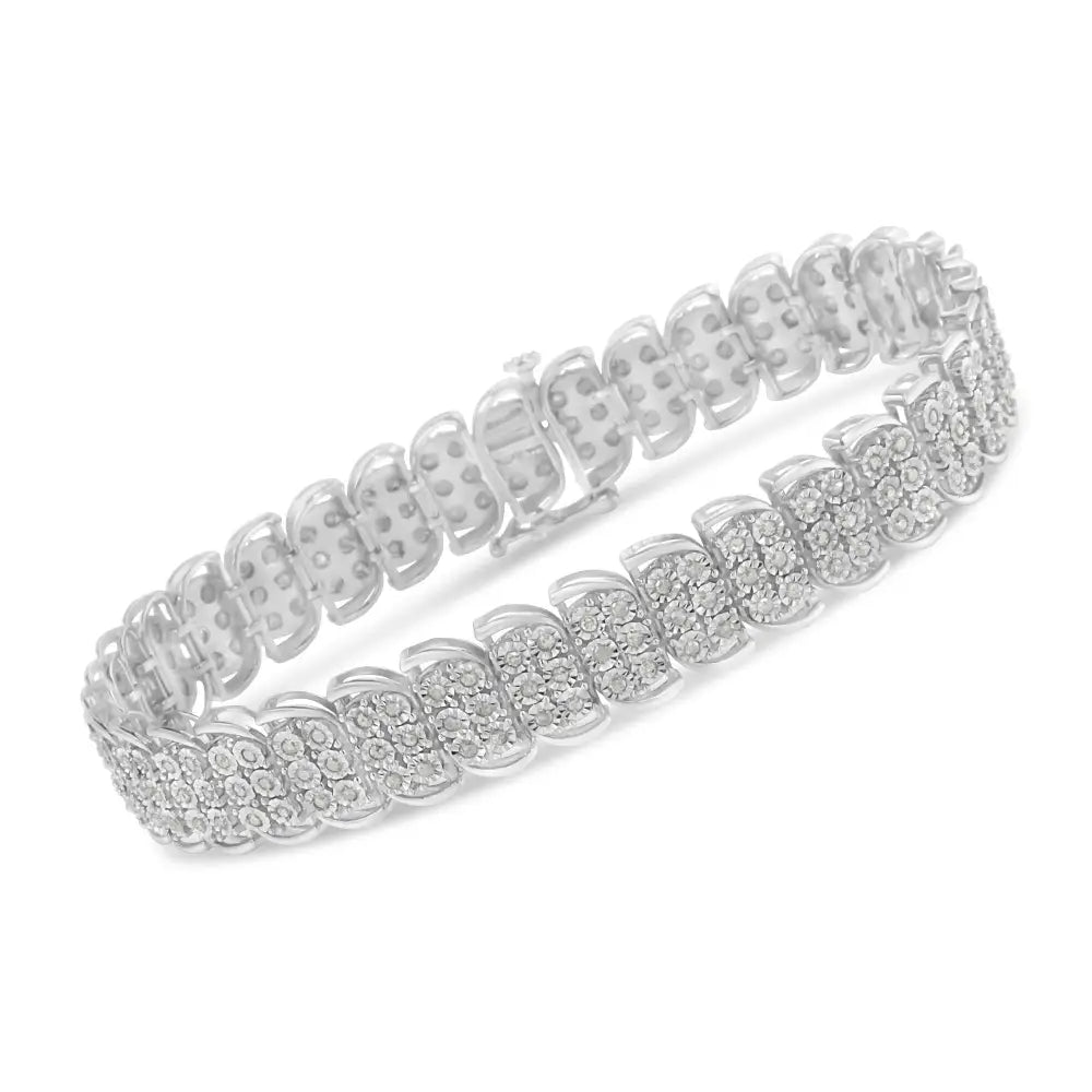 Exquisite Miracle Set Diamond Curve Line Tennis Bracelet in Sterling Silver