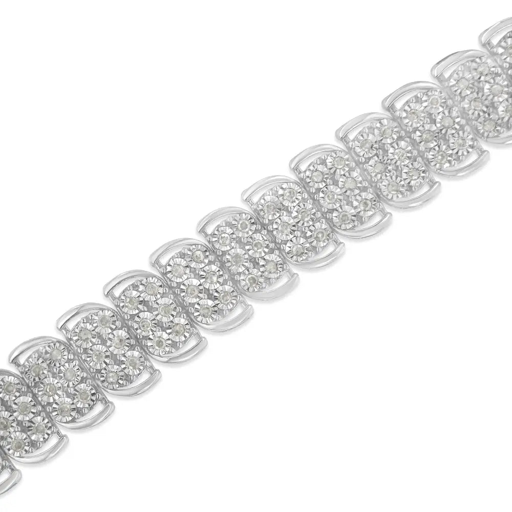 Exquisite Miracle Set Diamond Curve Line Tennis Bracelet in Sterling Silver