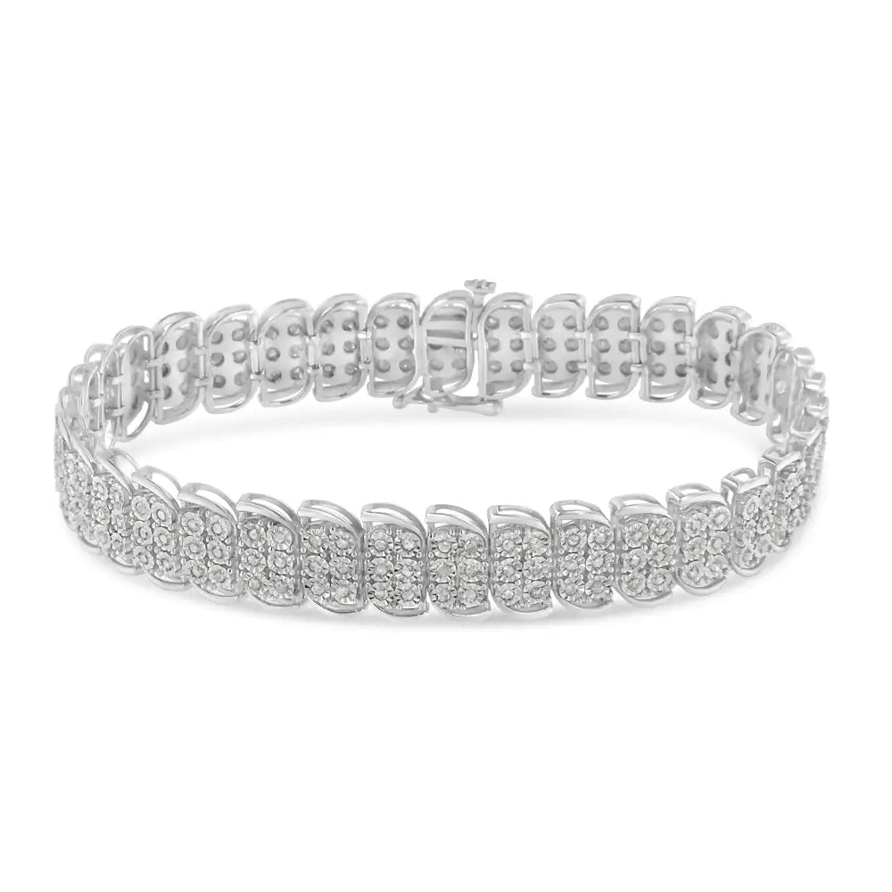 Exquisite Miracle Set Diamond Curve Line Tennis Bracelet in Sterling Silver