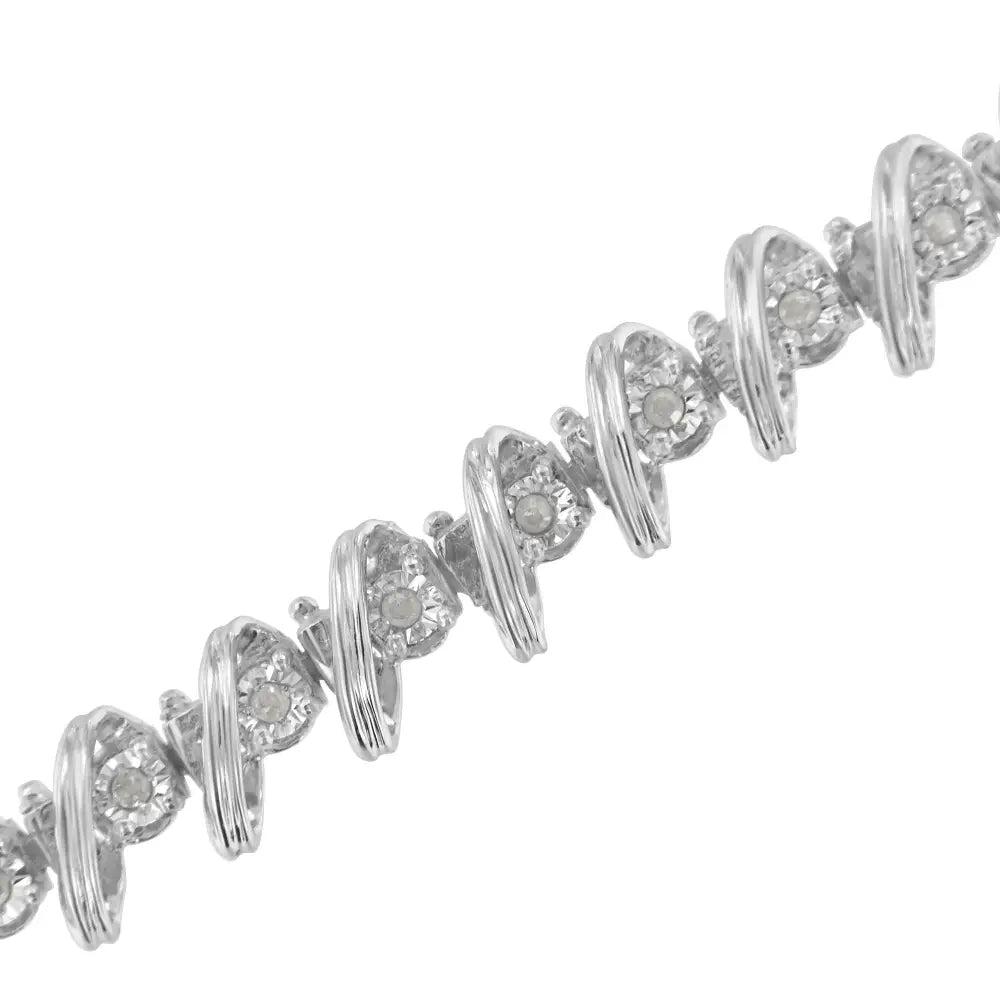 Exquisite Miracle Set Diamond Curve Link Bracelet in.925 Sterling Silver