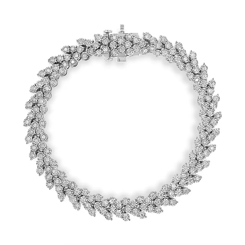 Exquisite Miracle Set Diamond Laurel Wreath Link Bracelet in Sterling Silver