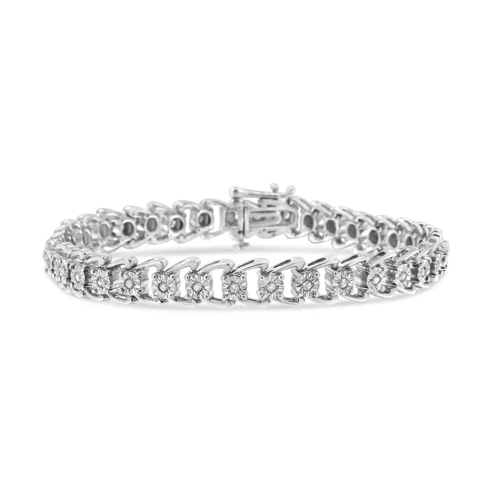 Exquisite Miracle-set Double Swoosh Wave Tennis Bracelet with Diamonds