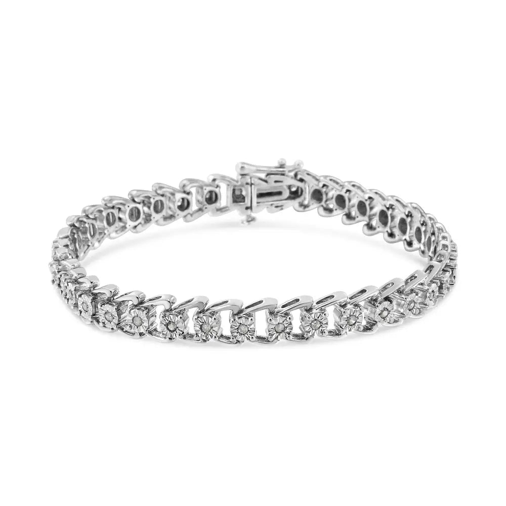 Exquisite Miracle-set Double Swoosh Wave Tennis Bracelet with Diamonds