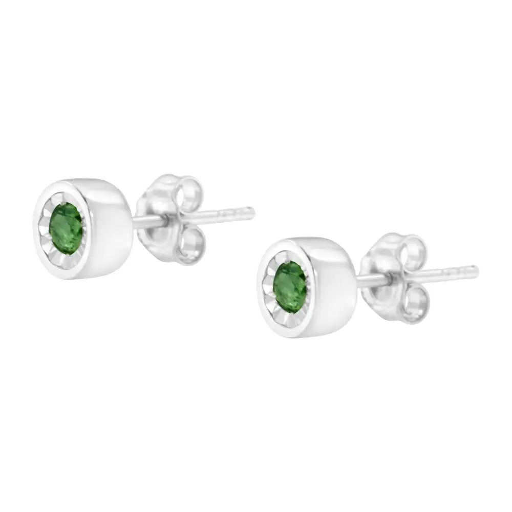 Exquisite Miracle-set Green Diamond Stud Earrings in Sterling Silver