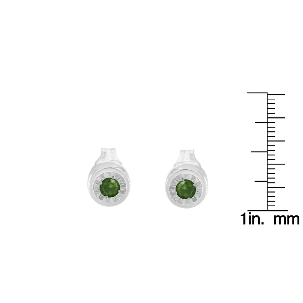 Exquisite Miracle-set Green Diamond Stud Earrings in Sterling Silver